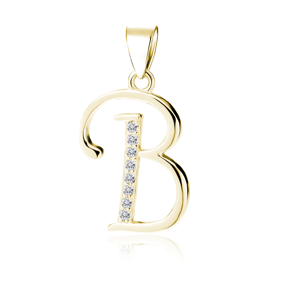 Pandantiv argint placat cu aur galben initiala litera B cu pietre DiAmanti LZ0002G_B-DIA Pandantiv argint placat cu aur galben initiala litera B cu pietre DiAmanti LZ0002G_B-DIA